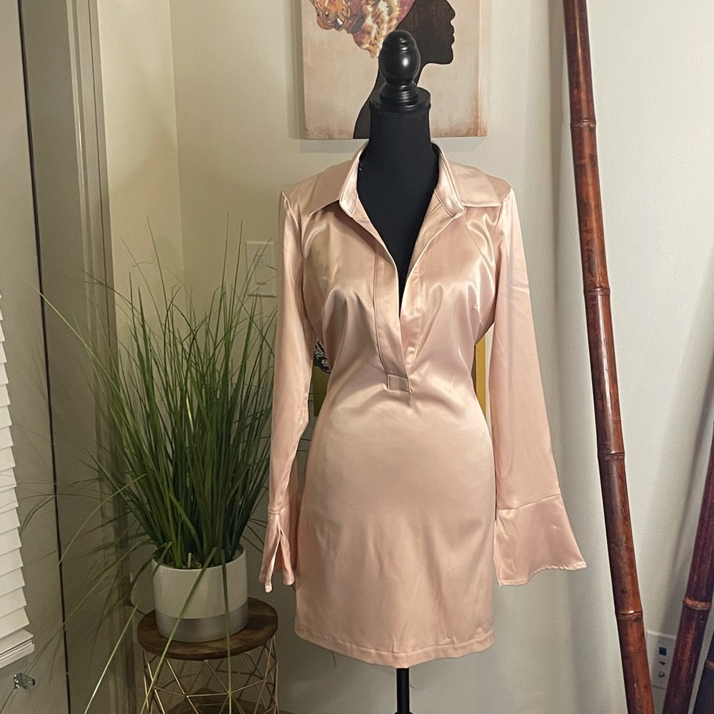 Mauve pink satin cocktail dress